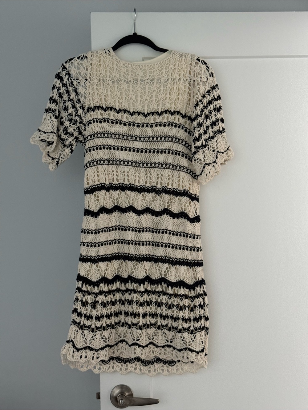 Zara Cream & Black Crochet Mini Dress